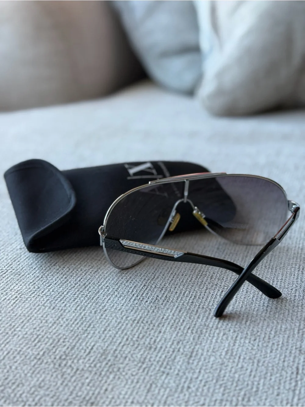 Armani Exchange AX052/S Aviator Sunglasses Silver Frame Gray Tinted